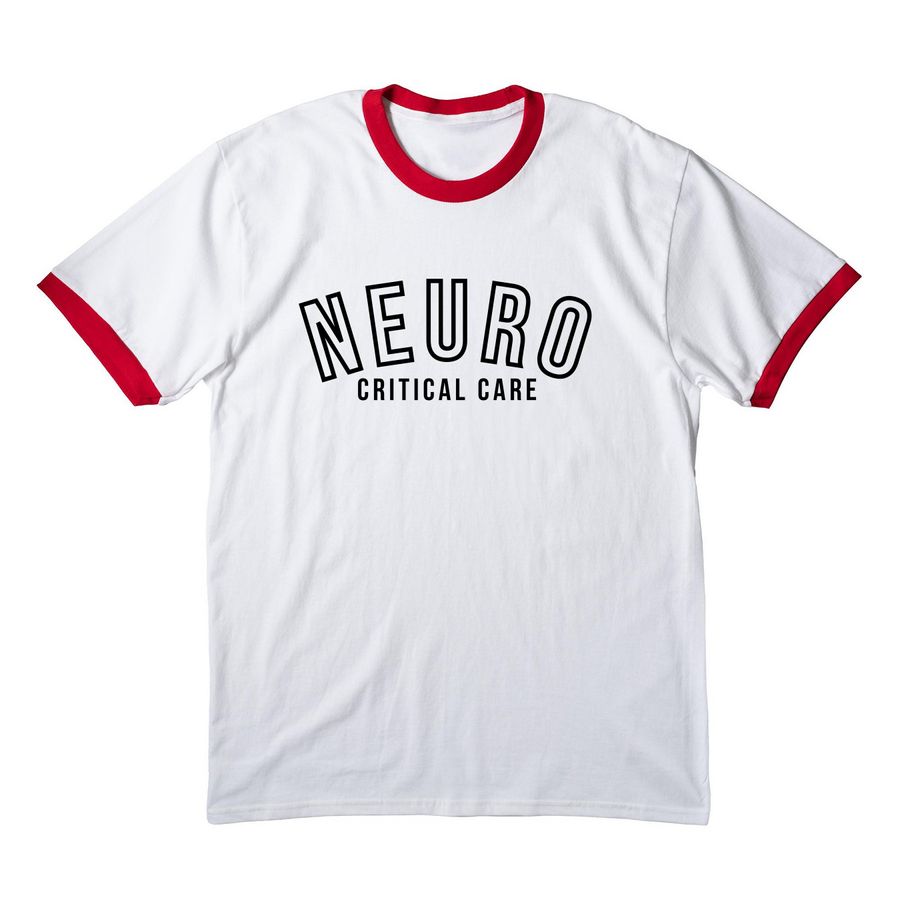 Neuro Critical, a White/ Red Cotton Ringer Tee