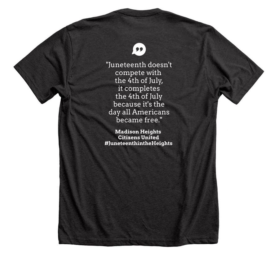 2026 Madison Heights Juneteenth Celebration, a Dark Grey Heather Premium Unisex Tee (back-view)