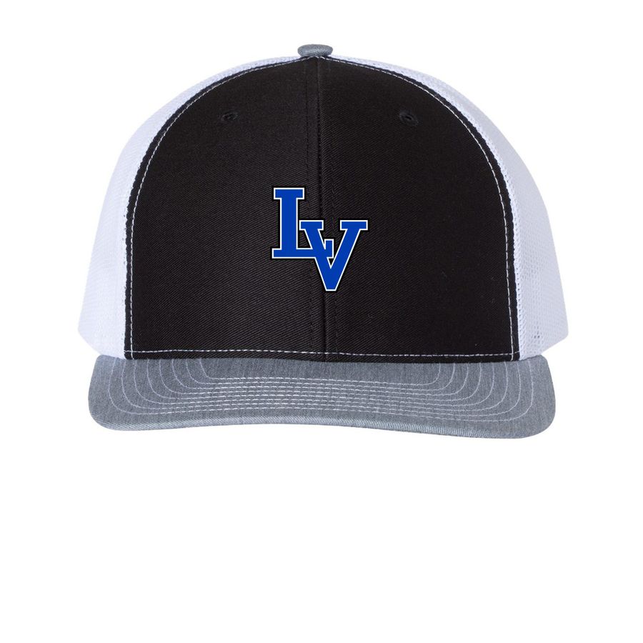 LV- Logo Baseball Hat&nbsp;, a Black/ White/ Heather Grey Printed Snapback Trucker Cap