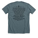 Christian Soldier, a Heather Slate Premium Unisex Tee (back-view)