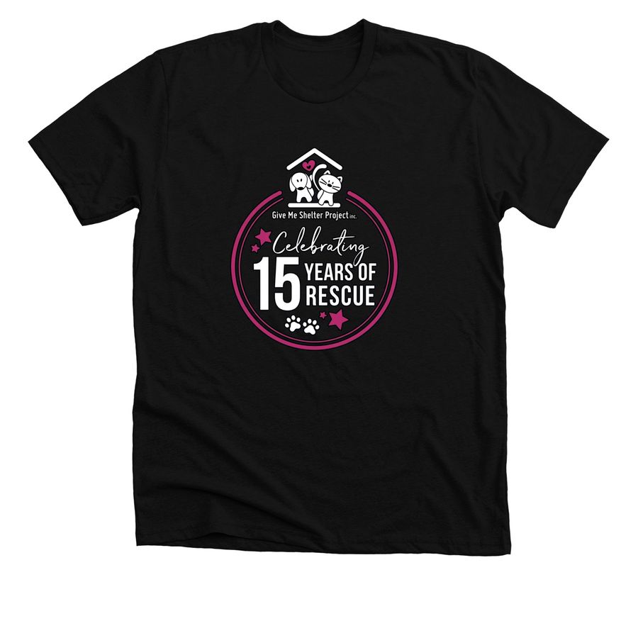 15 Year Anniversary - Pink & White, a Solid Black Blend Premium Unisex Tee