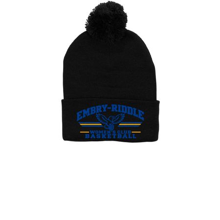 Winter Hats, a Black Printed Pom-Pom Beanie