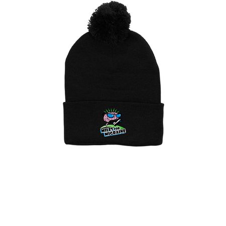 Miles for Migraine Pom-Pom Beanie&nbsp;, a Black Printed Pom-Pom Beanie