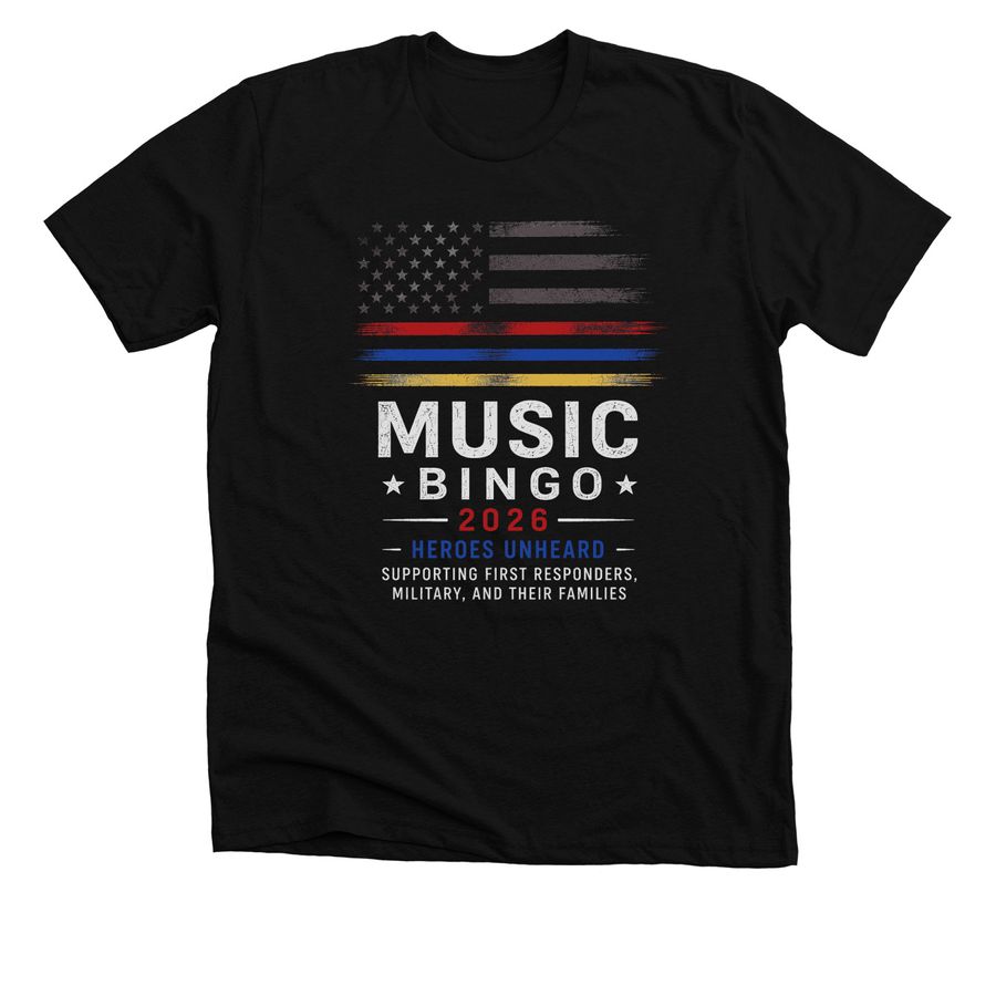 Music Bingo 2026, a Solid Black Blend Premium Unisex Tee