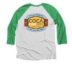 COCAcon 2026, a Envy and Heather White 3/4 Sleeve Baseball Tee (back-view)