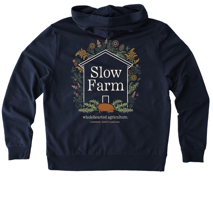 Slow, Wholehearted. (back graphic), a Night Sky Navy Allmade Organic French Terry Zip Up Hoodie