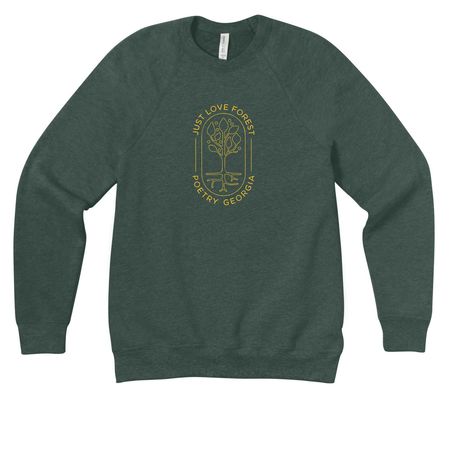 Just Love Forest Classic Logo, a Heather Forest Premium Raglan Crewneck Sweatshirt