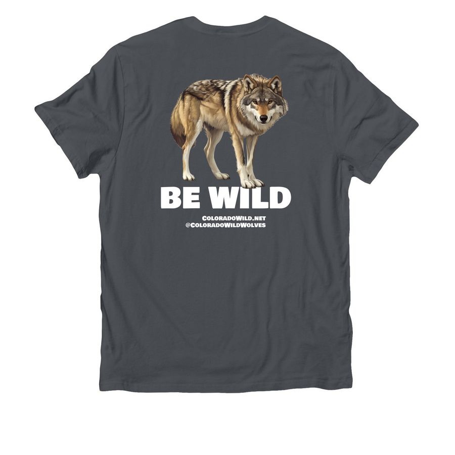 BE WILD Wolf, a Terrain Grey Allmade Organic Cotton Unisex Tee (back-view)