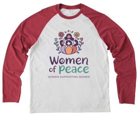 Women of Peace, a Rise Up Red/ Bright White Allmade Eco Triblend Colorblock Raglan Long Sleeve Tee