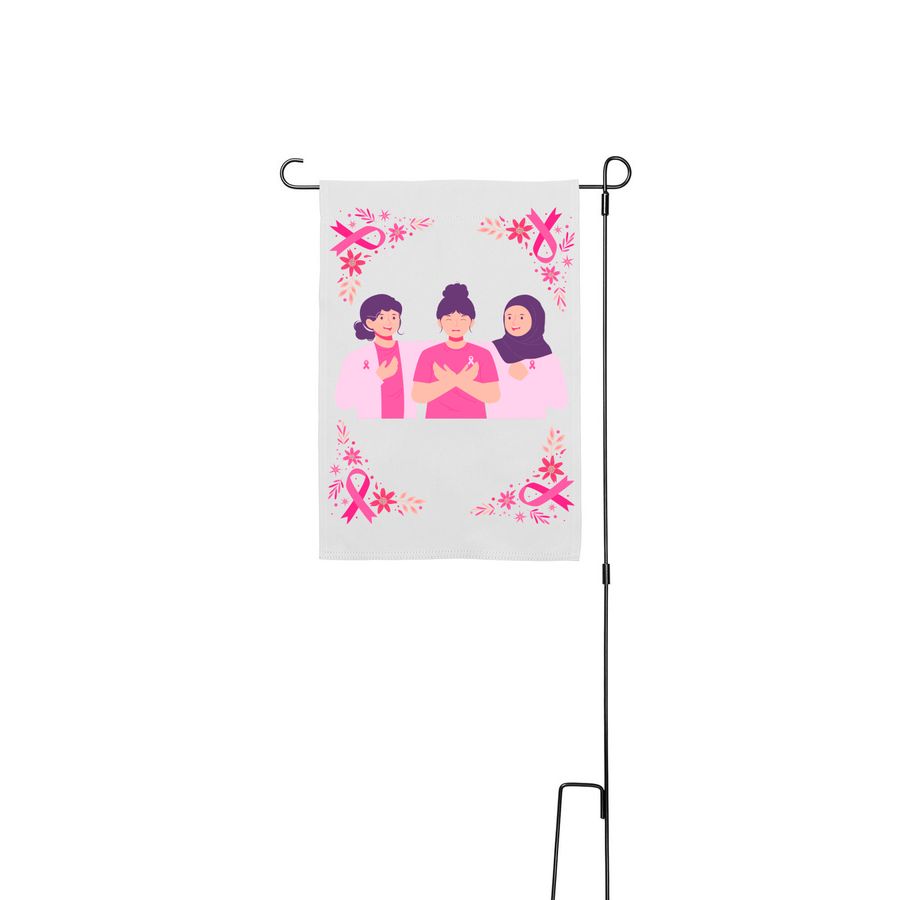 Breast Cancer Awareness Month, a White 12" x 18" Yard Flag with Stake