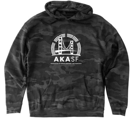 AKASF Association of Korean Adoptees SF, a Black Camo Heavyweight Camo Pullover Hoodie