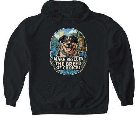 Make Rescues The Breed Of Choice, a Black Gildan Softstyle Pullover Hoodie