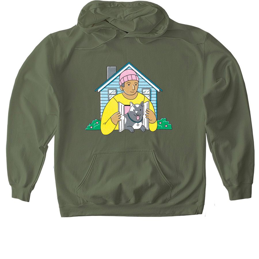 My Dog Is My Home Signature Merch - Design B, a Military Green Gildan Softstyle Pullover Hoodie