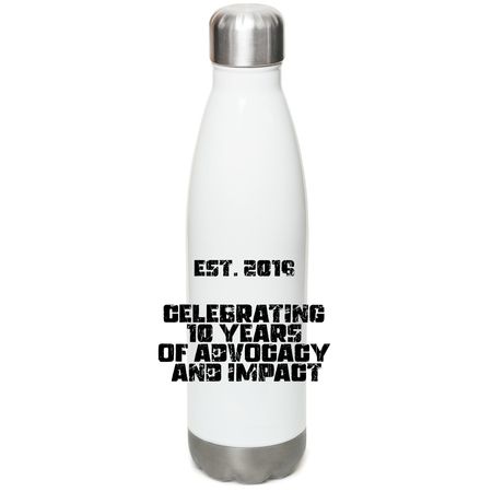 Limited Edition Grunge Water Bottle, a White Stainless Steel Water Bottle (back-view)