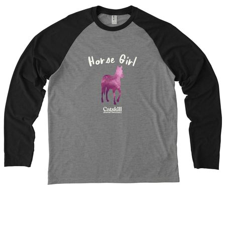 Horse Girl - Ivory Logo, a Deep Black/ Aluminum Grey Allmade Eco Triblend Colorblock Raglan Long Sleeve Tee