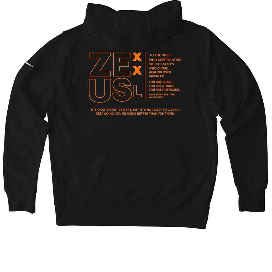 Men?s mental health orange edition&nbsp;, a Black Nike Club Fleece Pullover Hoodie (back-view)