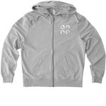 Feral for TNR, a Granite Grey Heather Allmade Organic French Terry Zip Up Hoodie (back-view)