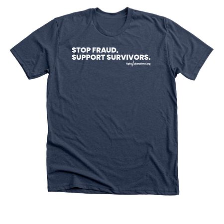Stop Fraud. Support Survivors. - Dark, a Heather Navy Premium Unisex Tee