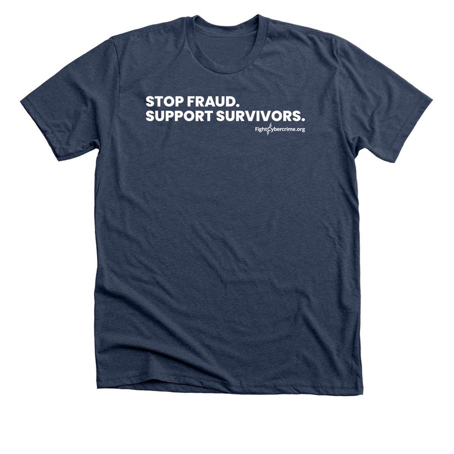 Stop Fraud. Support Survivors. - Dark, a Heather Navy Premium Unisex Tee