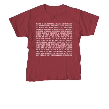 FUPC Welcome, a Cardinal Red Youth Unisex Tee