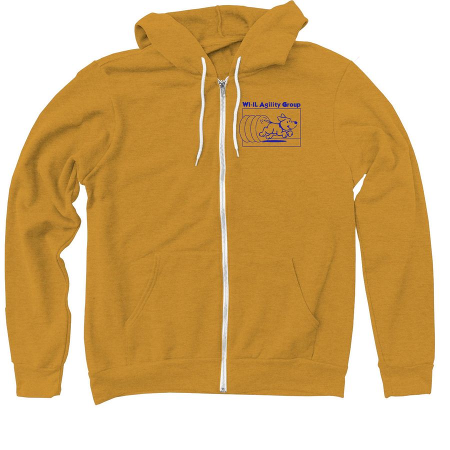 Small Blue Logo - Zip Up Hoodie + T-Shirts, a Heather Mustard Zip Up Hoodie