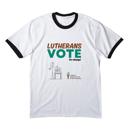 Lutherans Vote - LSS-SW, a White/ Jet Black Cotton Ringer Tee