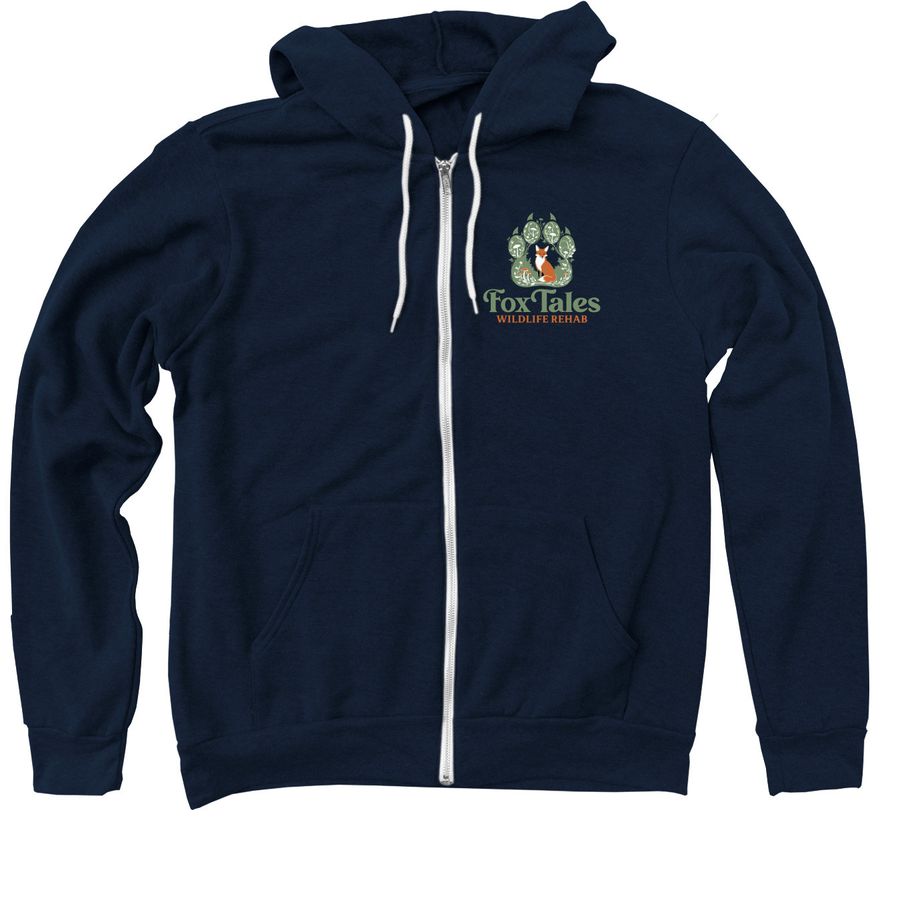 FoxTales Logo, a Navy Zip Up Hoodie