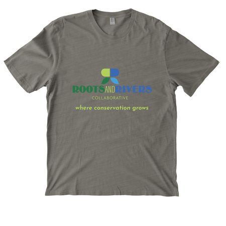 Support Roots and Rivers Collaborative, a Driftwood Grey Allmade Organic Cotton Mineral Dye Tee