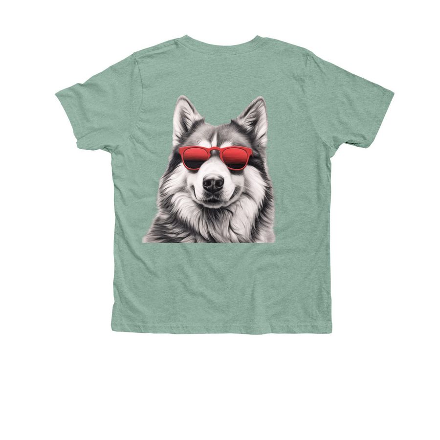 For the dogs, a Heather Dusty Blue Premium Youth Tee (back-view)