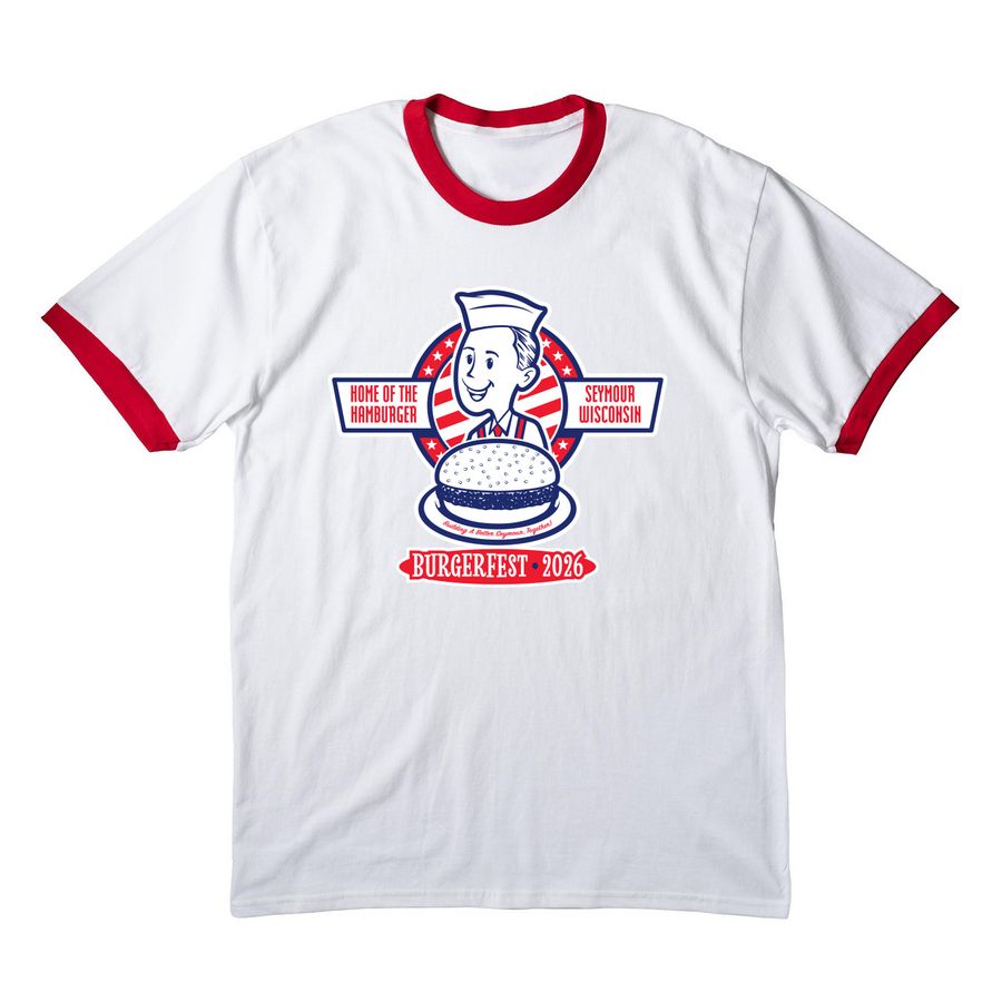 First Place Winner ??, a White/ Red Cotton Ringer Tee