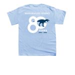 Celebrating 80 Years - Dino T-shirts, a Light Blue Youth Unisex Tee (back-view)