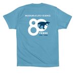Celebrating 80 Years - Dino T-shirts, a Ocean Blue Premium Cotton Tee (back-view)