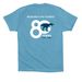 Celebrating 80 Years - Dino T-shirts, a Ocean Blue Premium Cotton Tee (back-view)