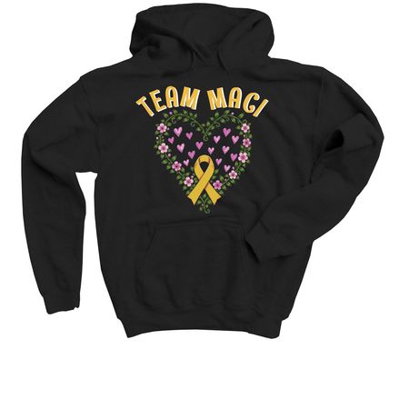 Team Maci shirts using Maci's drawing, a Black Youth Pullover Hoodie