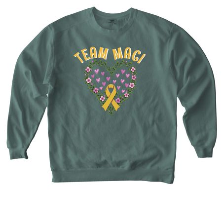Team Maci shirts using Maci's drawing, a Blue Spruce Comfort Colors Crewneck Sweatshirt