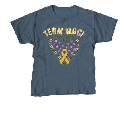 Team Maci shirts using Maci's drawing, a Indigo Youth Unisex Tee