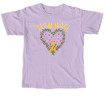 Team Maci shirts using Maci's drawing, a Orchid Comfort Colors Unisex Tee