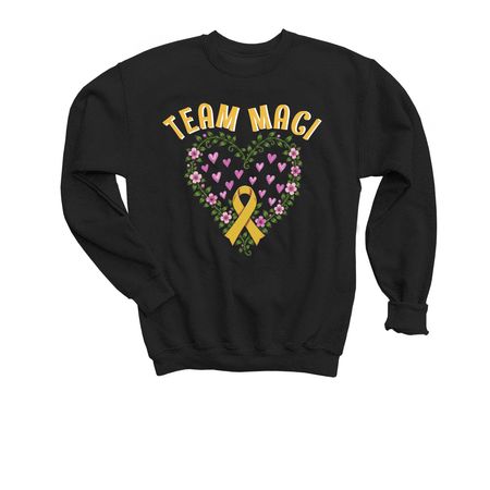 Team Maci shirts using Maci's drawing, a Black Youth Crewneck Sweatshirt
