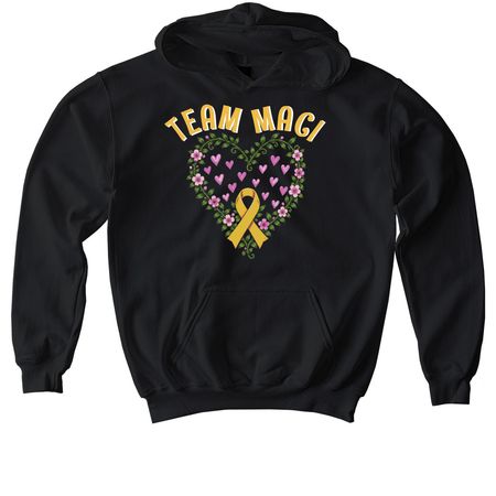 Team Maci shirts using Maci's drawing, a Black Softstyle Youth Pullover Hoodie
