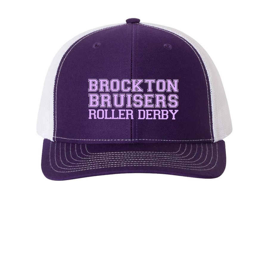 Varsity Lettering Lilac Ink Hats, a Purple/ White Printed Snapback Trucker Cap