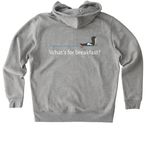 What's for breakfast?, a Heather Grey Stanley/Stella Unisex Cultivator 2.0 Zip Up Pullover Hoodie (back-view)