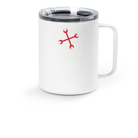 Blue Candle Mug, a White Stainless Steel Travel Mug (back-view)