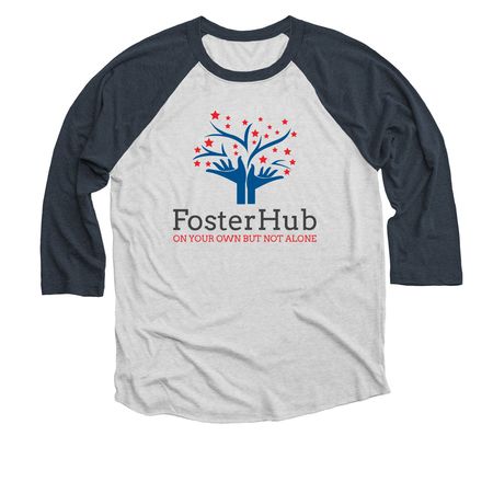 FosterHub Classic Gear, a Indigo and Heather White 3/4 Sleeve Baseball Tee