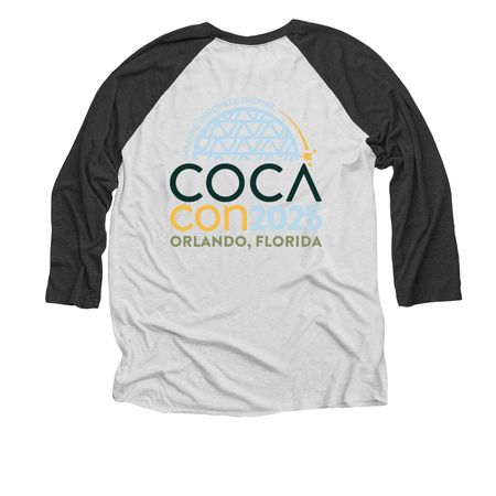 COCAcon 2025 Apparel, a Black and Heather White 3/4 Sleeve Baseball Tee
