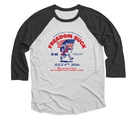 Freedom Ruck Shirts 2026, a Black and Heather White 3/4 Sleeve Baseball Tee