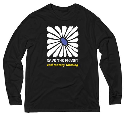 Save the Planet: End Factory Farming, a Deep Black Allmade Eco Triblend Long Sleeve Tee