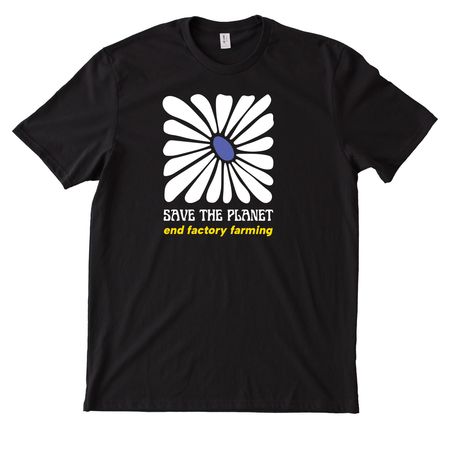 Save the Planet: End Factory Farming, a Deep Black Allmade Heavyweight Recycled Cotton Tee