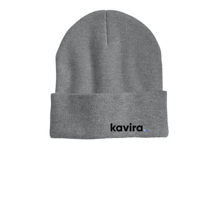 Kavira Beanie, a Dark Heather Grey Printed Cuffed Beanie