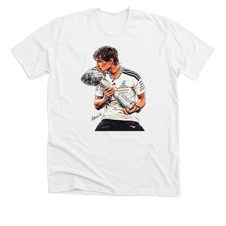 Kimi Antonelli 2026 Champions kiss trophy sig, a Solid White Blend Premium Unisex Tee