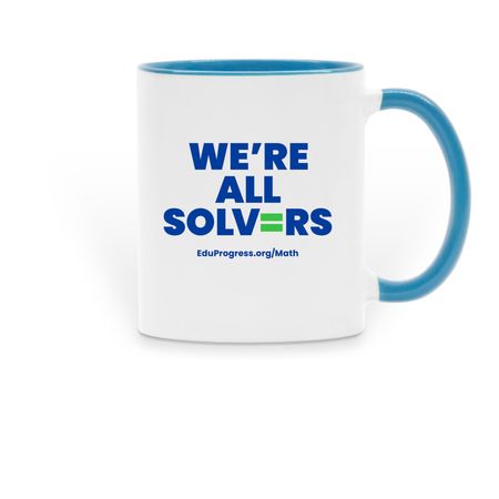 We're All Solvers Mug, a Light Blue Two-Tone Ceramic Mug